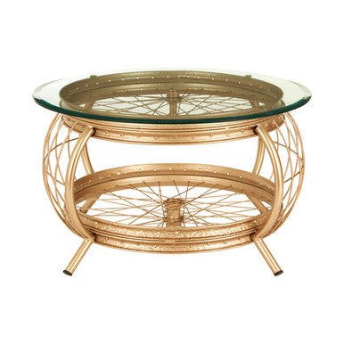 Clear Glass Top Coffee Table with Champagne Gold Finish Bamboo and Iron Frame, Mantis