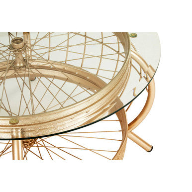 Clear Glass Top Coffee Table with Champagne Gold Finish Bamboo and Iron Frame, Mantis