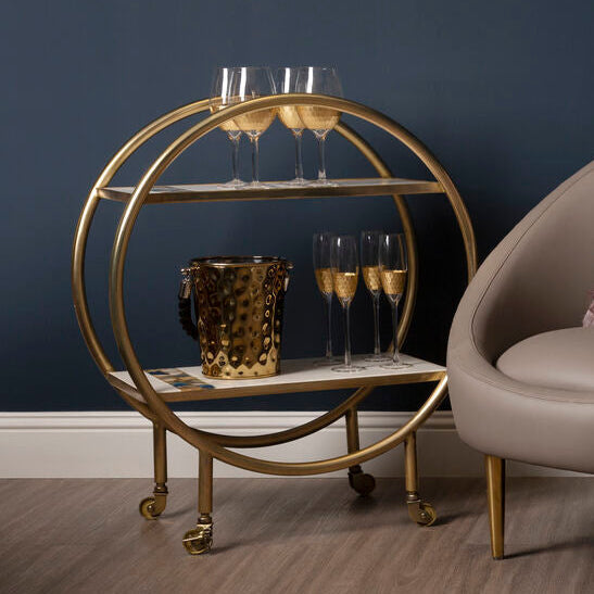 Vizzini 2 Tier Gold Finish Bar Trolley