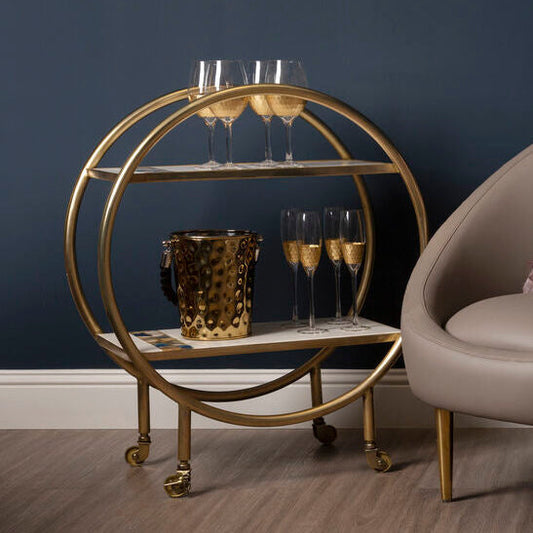 Vizzini 2 Tier Gold Finish Bar Trolley