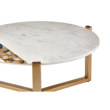 Vizzini White Marble and Agate Round Coffee Table
