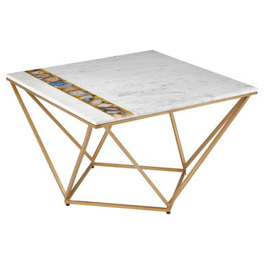 Vizzini White Marble and Agate Square Coffee Table
