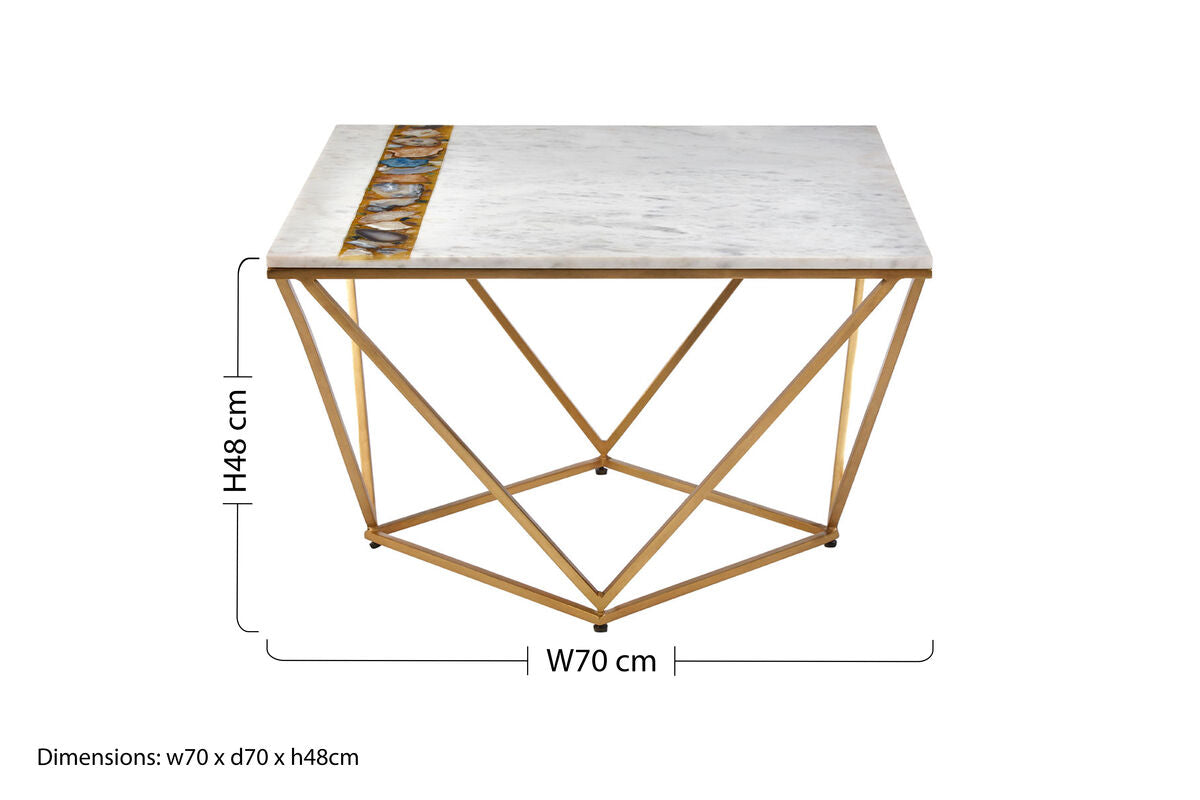 Vizzini White Marble and Agate Square Coffee Table