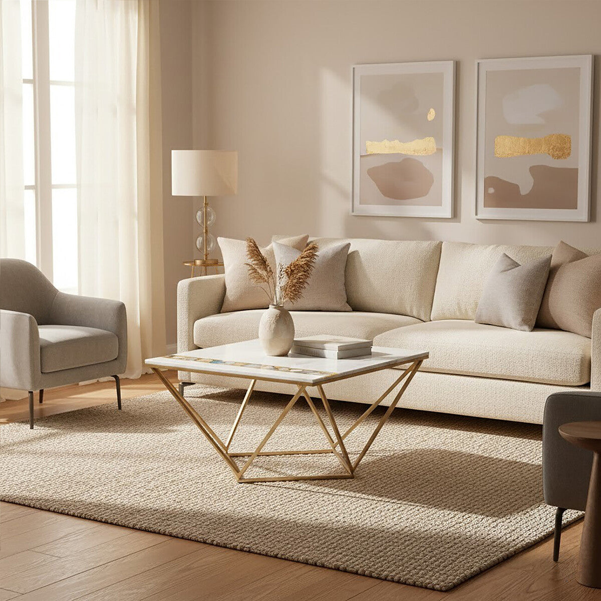 Vizzini White Marble and Agate Square Coffee Table