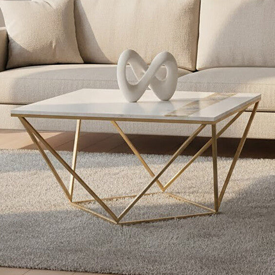 Vizzini White Marble and Agate Square Coffee Table
