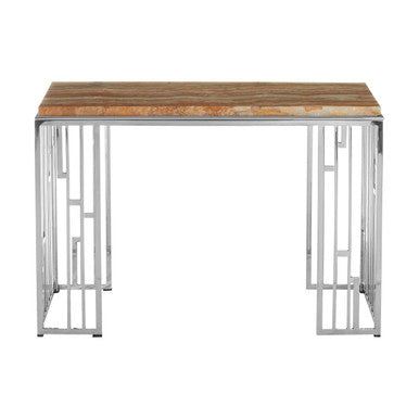 Natural Onyx Stone Top Console Table with Silver Stainless Steel Frame, Relic