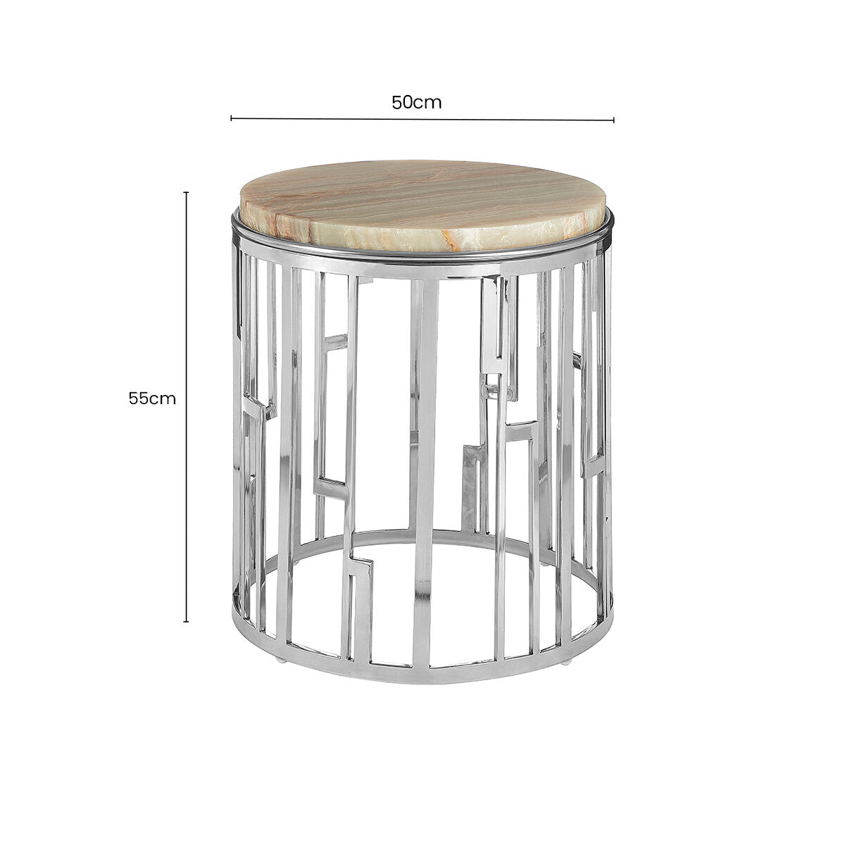 Relic Natural Onyx Stone And Silver Finish Round Side Table