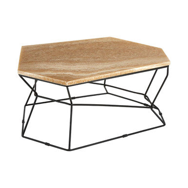 Natural Onyx Stone Top Coffee Table with Black Wireframe Base, Relic