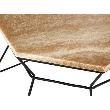 Natural Onyx Stone Top Coffee Table with Black Wireframe Base, Relic