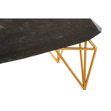 Black Marble Top Coffee Table with Gold Finish Iron Legs, Relic