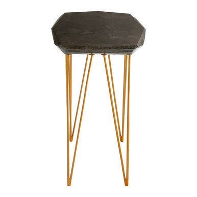 Large Black Marble Top Side Table with Gold Finish Iron Legs, Relic