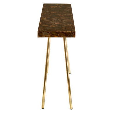 Natural Agate Console Table in Gold Warm Brass Tone Finish, Relic