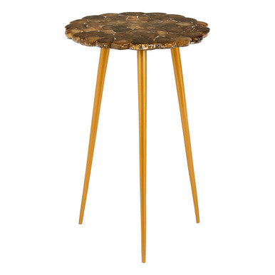 Natural Boho Patterned Agate Top Round Side Table Brass Finish Legs, Relic