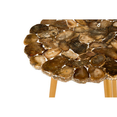 Natural Boho Patterned Agate Top Round Side Table Brass Finish Legs, Relic