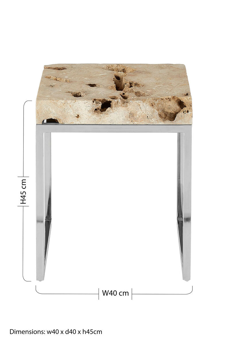 Cheese Stone Round Side Table Rustic Charm Silver Slim Legs, Relic