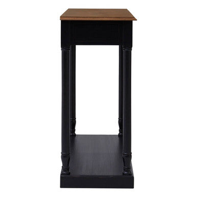 Natural Wooden Top and Black Bayur Wood 1-Drawer Console Table with Brass Handles, Loire