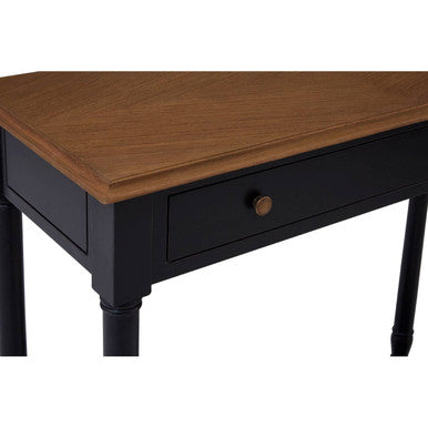 Natural Wooden Top and Black Bayur Wood 1-Drawer Console Table with Brass Handles, Loire