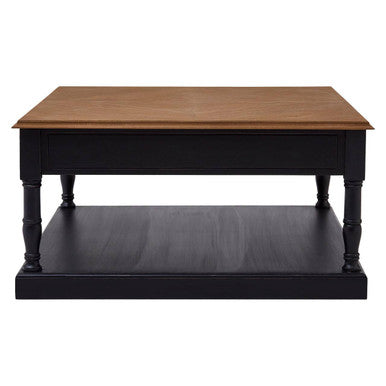 Black and Natural Wooden Coffee Table with 1 Slim Storage Drawer, Loire