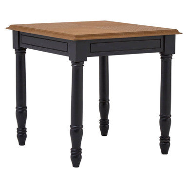 Natural Bayur Wood Top Side Table with Black Carved Detail, Loire