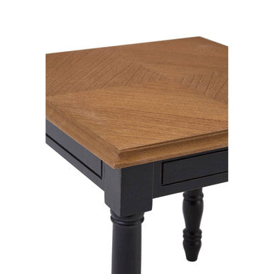 Natural Bayur Wood Top Side Table with Black Carved Detail, Loire