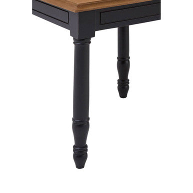 Natural Bayur Wood Top Side Table with Black Carved Detail, Loire