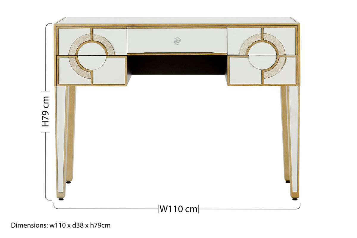 Mirrored Glass Console Table with Five Drawers and Crystal Style Knobs, Knightsbridge