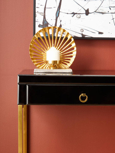 Gloss Black Wooden Cabinet Console Table with 2 Drawers and Gold Metal Frame, Kensington Townhouse