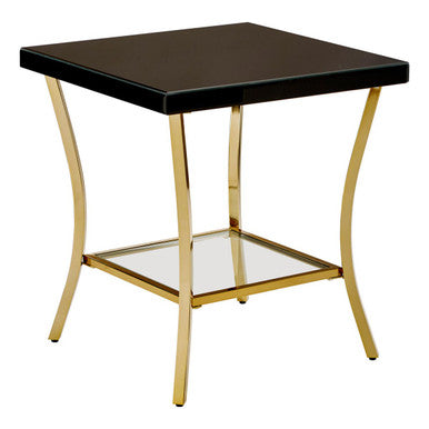 Black Mirror Glass Top and Wooden Side Table with Reflective Gold Curved Iron Legs, Kensington Townhouse