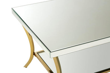 Silver Mirrored Top Coffee Table with Gold Metal Curved Legs, Kensington Townhouse