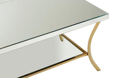Silver Mirrored Top Coffee Table with Gold Metal Curved Legs, Kensington Townhouse