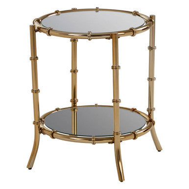 Clear Mirrored Top Side Table with Ring Clasp Detail and Gold Finish Iron Base, Kensington Townhouse