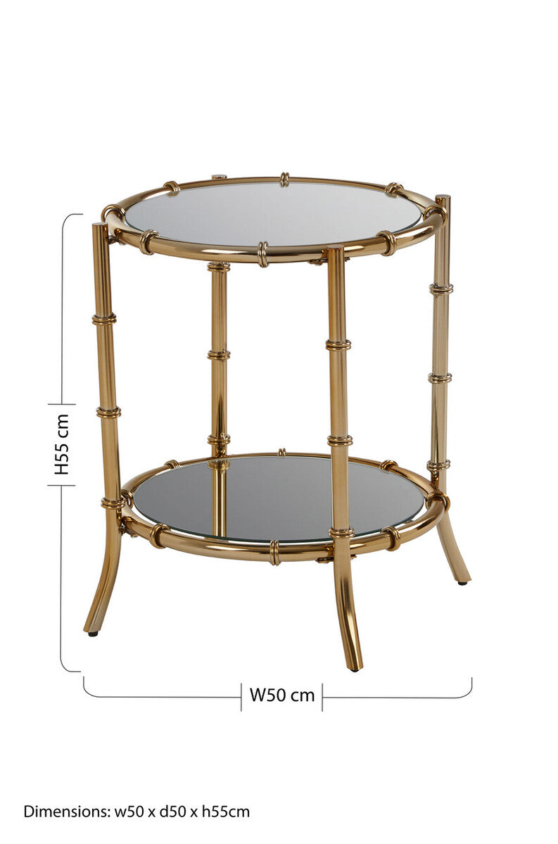 Clear Mirrored Top Side Table with Ring Clasp Detail and Gold Finish Iron Base, Kensington Townhouse