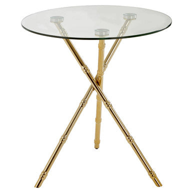 Clear Glass Top Side Table with Gold Bamboo Style Legs, Kensington Townhouse