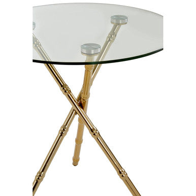 Clear Glass Top Side Table with Gold Bamboo Style Legs, Kensington Townhouse