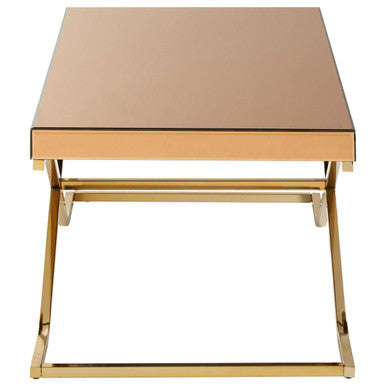 Light Brown Glass Top Coffee Table with Gold Finish Iron Frame, Kensington Townhouse