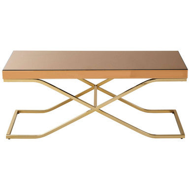 Light Brown Glass Top Coffee Table with Gold Finish Iron Frame, Kensington Townhouse