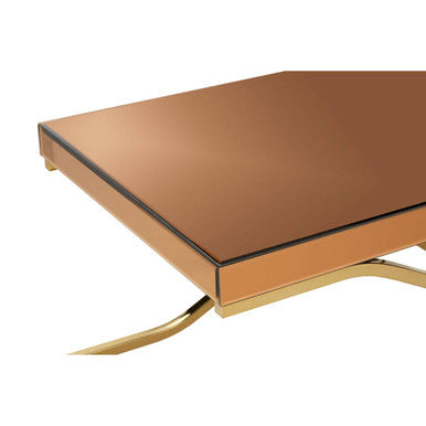 Light Brown Glass Top Coffee Table with Gold Finish Iron Frame, Kensington Townhouse