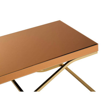 Light Brown Glass Top Coffee Table with Gold Finish Iron Frame, Kensington Townhouse