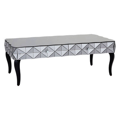 Silver Geometric Coffee Table with Smoked Glass Top and Black Wood Legs, Soho