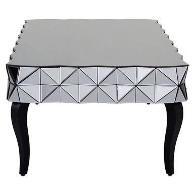 Silver Geometric Coffee Table with Smoked Glass Top and Black Wood Legs, Soho