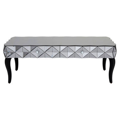 Silver Geometric Coffee Table with Smoked Glass Top and Black Wood Legs, Soho