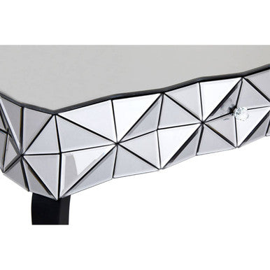 Silver Geometric Coffee Table with Smoked Glass Top and Black Wood Legs, Soho