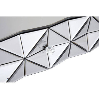 Silver Geometric Coffee Table with Smoked Glass Top and Black Wood Legs, Soho