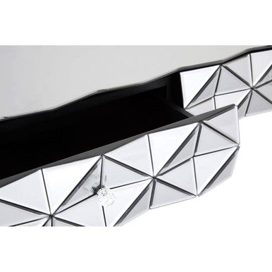 Silver Geometric Coffee Table with Smoked Glass Top and Black Wood Legs, Soho