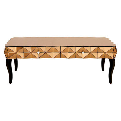 Gold Copper Geometric Coffee Table with Smoked Glass Top and Black Wood Legs, Soho
