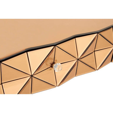 Gold Copper Geometric Coffee Table with Smoked Glass Top and Black Wood Legs, Soho