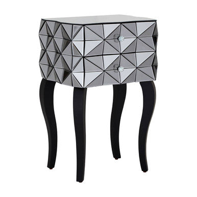 Soho Smoked Faceted Mirror 2 Drawer Bedside Table