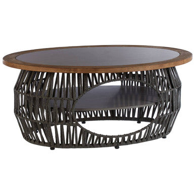Grey Stone and Natural Wood Top Coffee Table with Rope Base, Opus