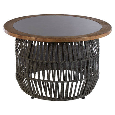 Grey Stone and Natural Wood Top Coffee Table with Rope Base, Opus