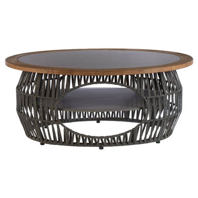 Grey Stone and Natural Wood Top Coffee Table with Rope Base, Opus